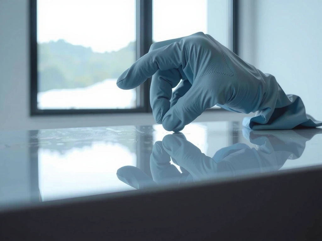 Detail rukavice kontrolující čistotu skla