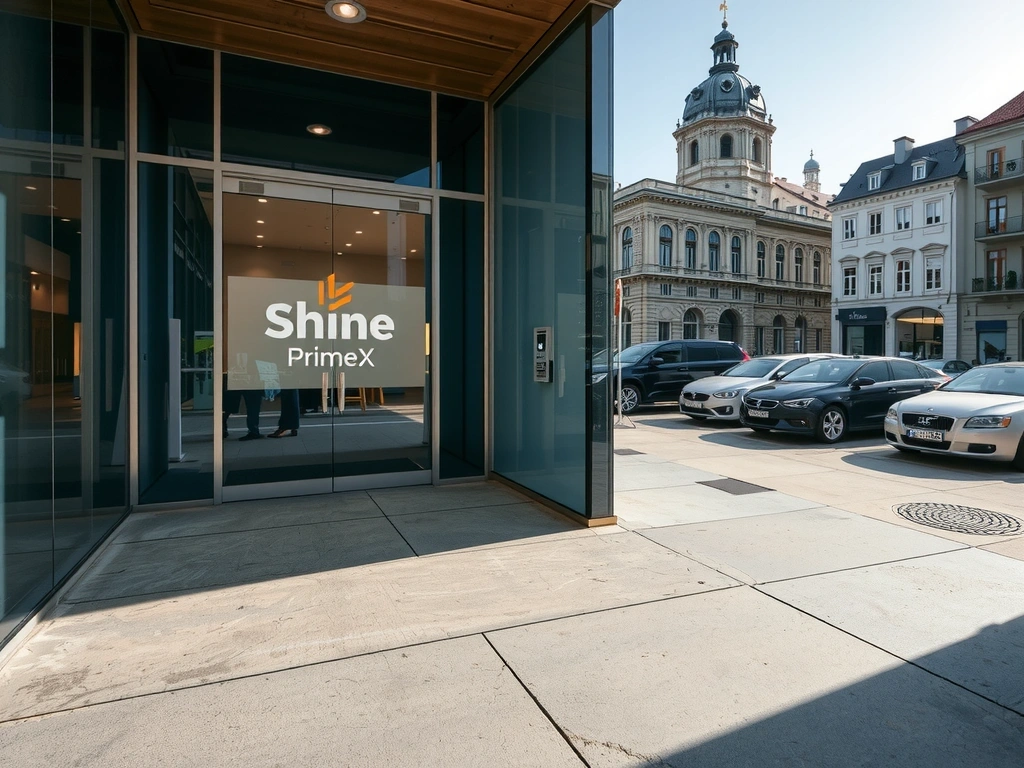 Vstupní dveře kanceláře Shine PrimeX na Zlatnické ulici v Praze