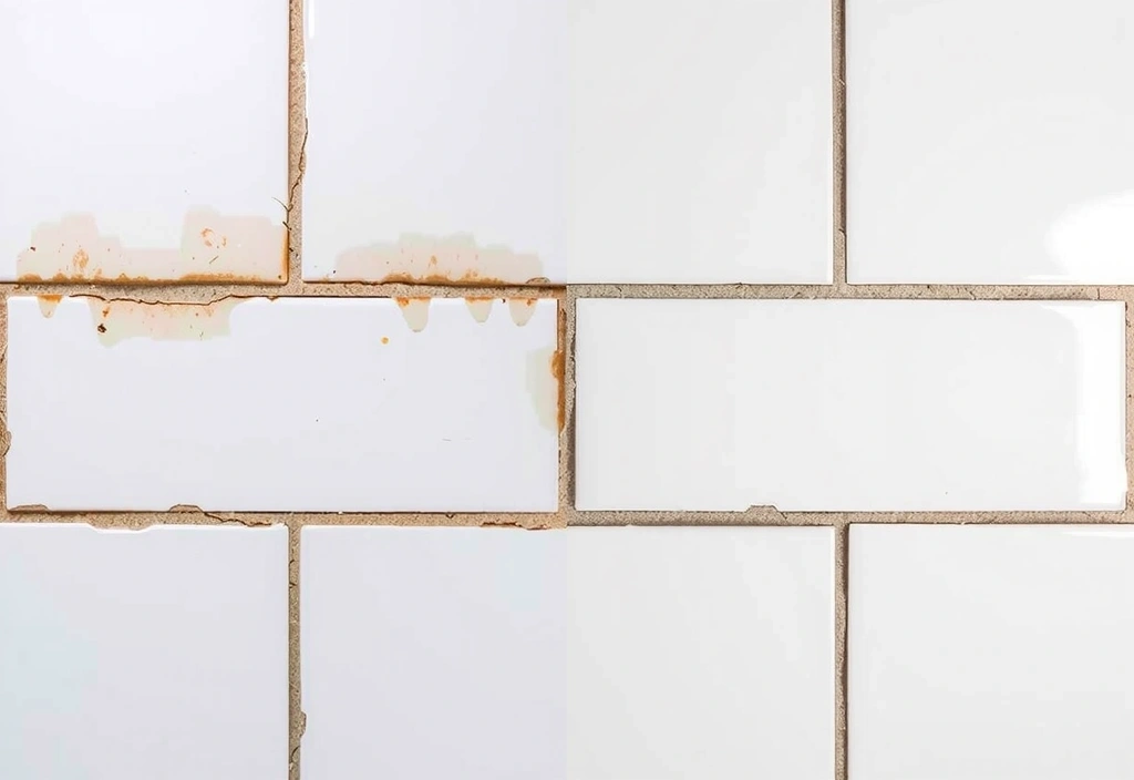 Porovnání spárování dlaždiček v koupelně před a po